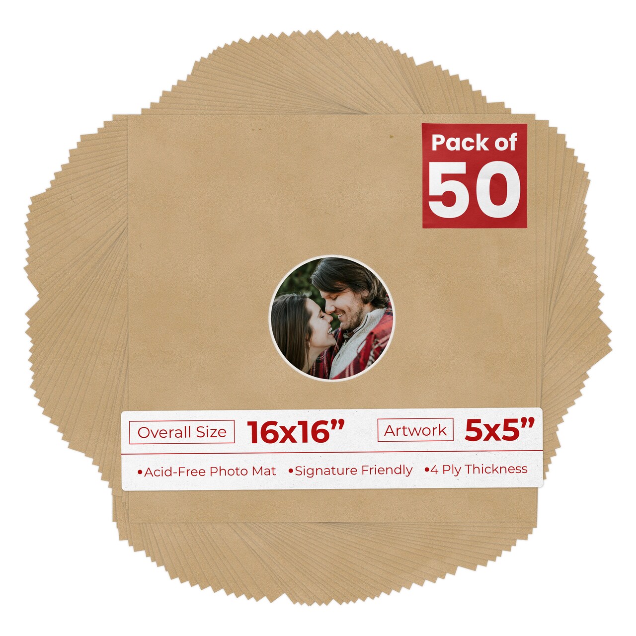 Beige Suede Mat Board for 16x16 Frames - Circle Opening for 5x5 Photos